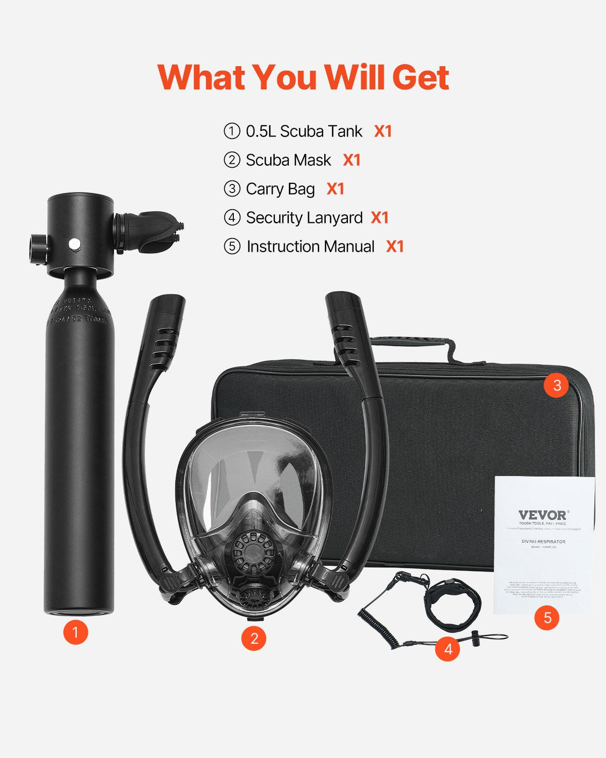 All-in-One Full Face Snorkel Mask with Built-in 0.5L Mini Air Tank